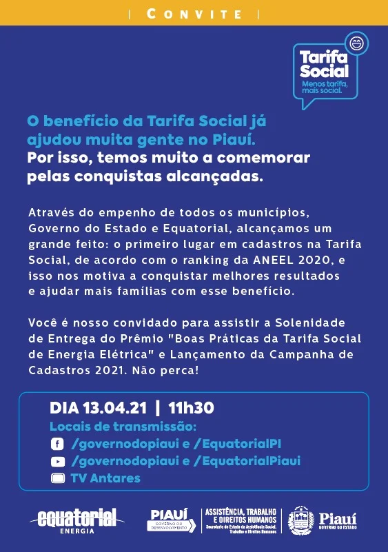 Piauí conquista 1º lugar em ranking nacional de cadastros da Tarifa Social