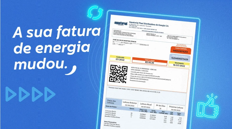 Equatorial Piauí anuncia novo modelo da fatura de energia e mais serviços disponíveis nos canais digitais